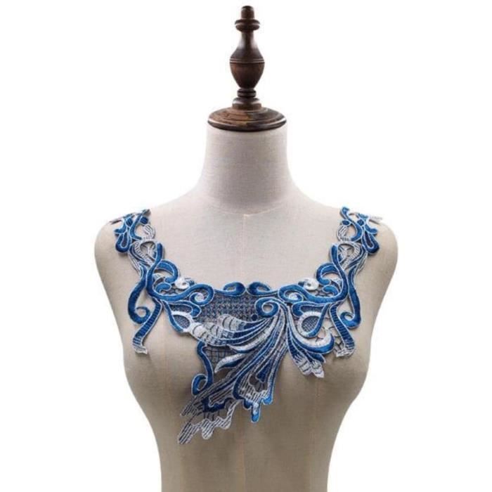 Dentelle Brodée Blanche Florale – Pièce 45x26 Cm, Col Venise, Pour Couture DIY, Robes, Mariage, Décoration