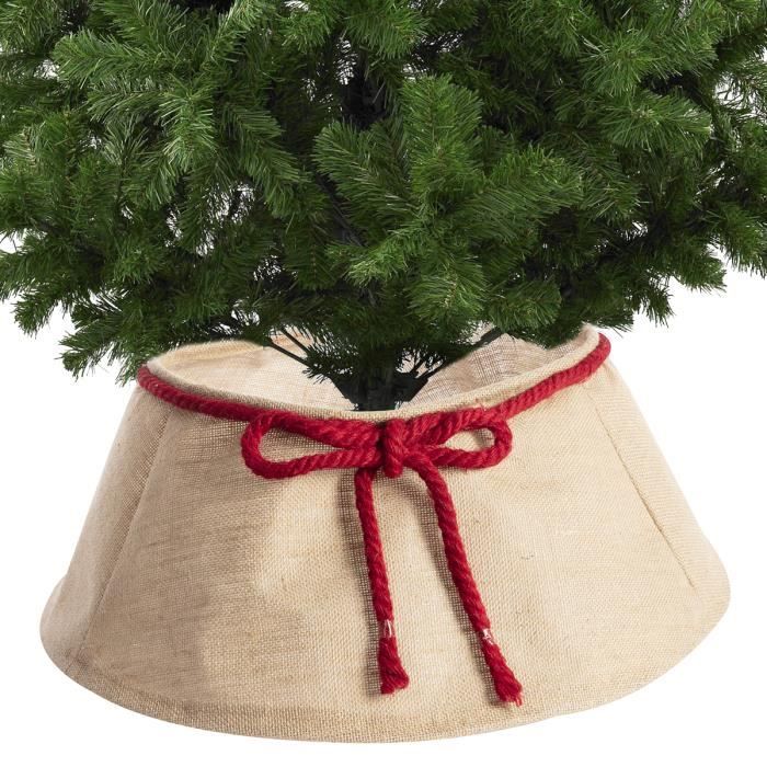 Jupe De Sapin Couvre Pied En Toile De Jute Avec Corde Rouge D57cm Marron Cdiscount Maison