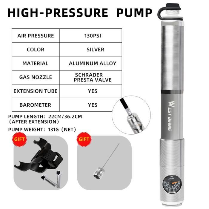 Mini pompe à vélo 83 g 140 psi - Pompe à air pour toutes les valves - Pompe à air pour la course