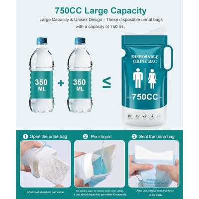 Vordpe Lot De 16 Sacs à Urine Portables De 700 ML Pour Les Déplacements, Les Toilettes D'urgence, Les Hommes, Les Femmes Enceintes, Les Femmes, Les Enfants, Embouteillages En Voiture, Le Camping