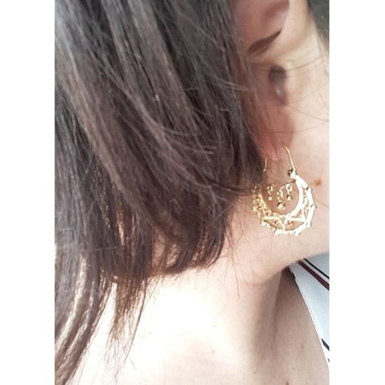 Boucles D'oreilles Créoles Plaqué Or 18 Carats Hexagonales Avec Zirconium - Neuves Avec étiquettes, Marque Tata Gisèle