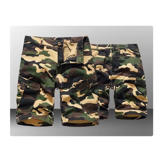 Short Cargo Homme - Camouflage Multi-Poches - Coton Décontracté - Style Militaire - Taille S à 3XL