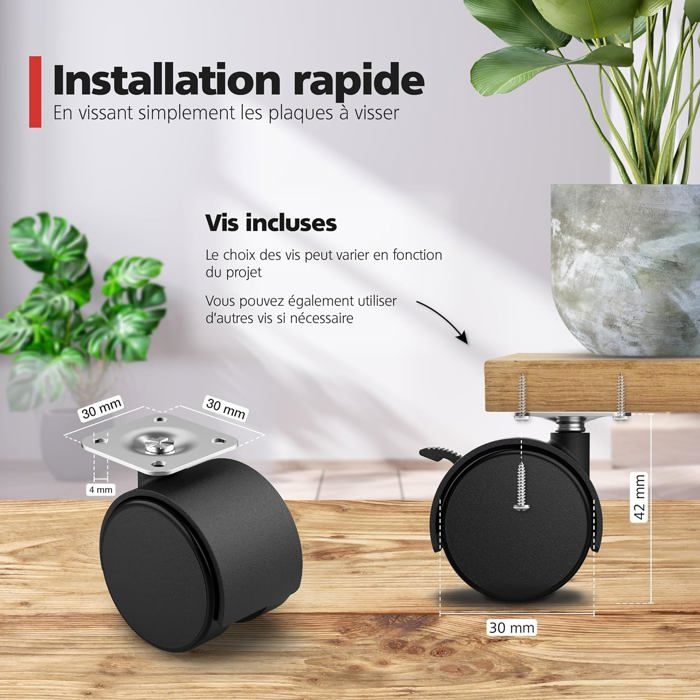 Jeu De 4 Roulettes Pour Coffret Réseau - 2 Avec Frein - Charge 200kg Par Roue - Diamètre 50mm - Hauteur 60mm