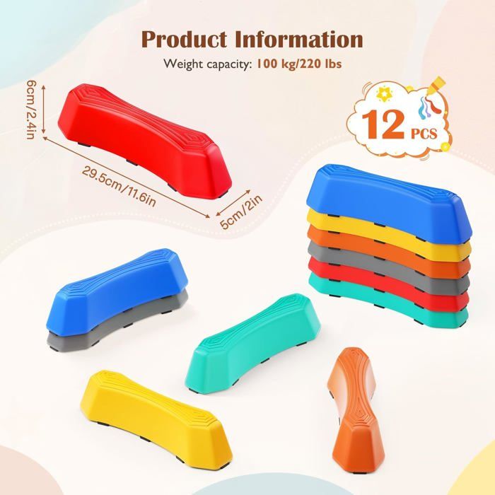 6 Tremplins D’équilibre Enfant – Blocs Sensoriels Antidérapants – Parcours Obstacle Intérieur/extérieur – Cadeau Motricité
