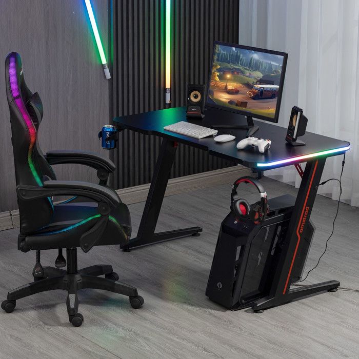 Hengda LED Bureau Gamer 140 x 60 cm avec Tapis de Souris Complet