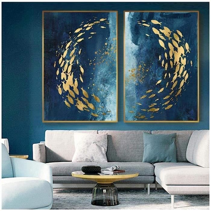 XMGZQ Elegantes Lot De 2 Statues D'art Abstrait Moderne En Céramique Pour Décoration D'intérieur, Cheminée, Bibliothèque, Centre De Table Pour Salle à Manger, Adornos Para Sala Bleu Marine Doré