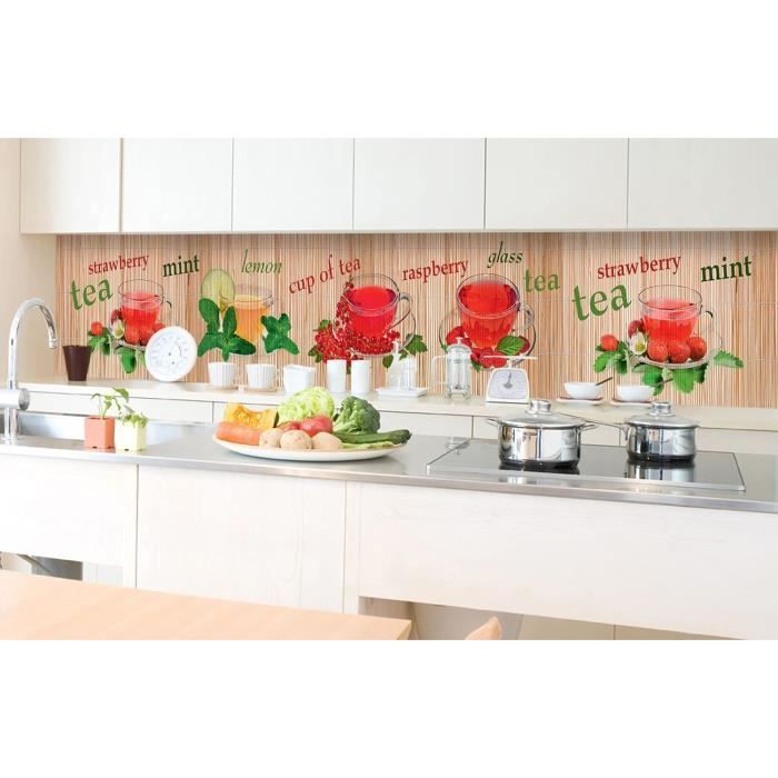 DEQORI Pare-soleil de cuisine en verre - Motif île dans la mer tropicale - 80 x 40