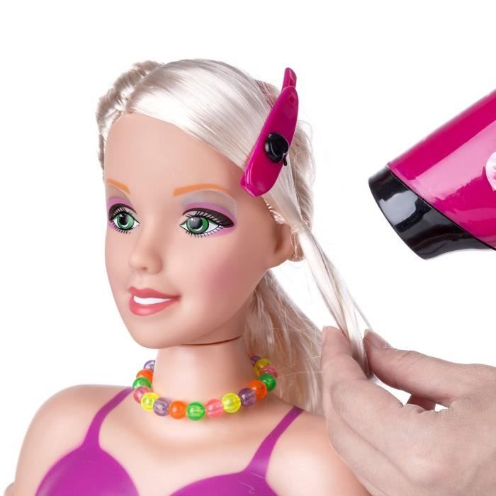 Coiffeuse Et Maquillage Enfant – Set De Jeu 35 Pièces Avec Tête à Coiffer, Sèche-cheveux, Accessoires, Pour Filles Créatives