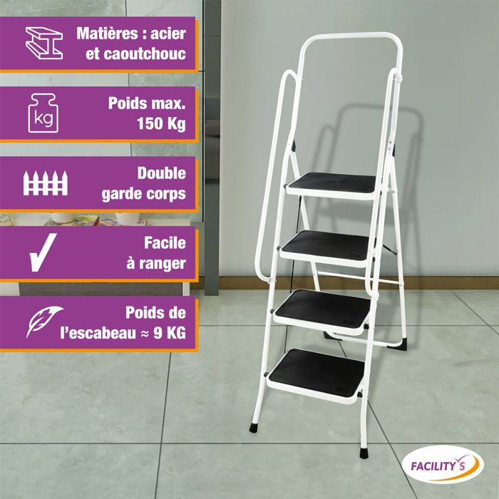 Marchepied Pliable Sécurisé Avec Barre D'appui - Capacité 150 Kg, Antidérapant, Dimensions 46x32x82 Cm | Escabeau Compact Pour Maison, Salle De Bain, Cuisine - 8