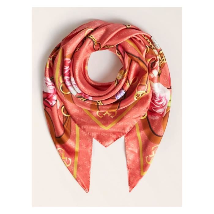 Guess femme foulard soie imprime floral rose Cdiscount Pret a Porter