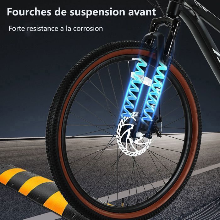 VTT 26 Pouces – 21 Vitesses, Freins à Disque, Suspension Avant, Cadre Acier, Noir, Pour 160-185 Cm, Charge Max 100 Kg