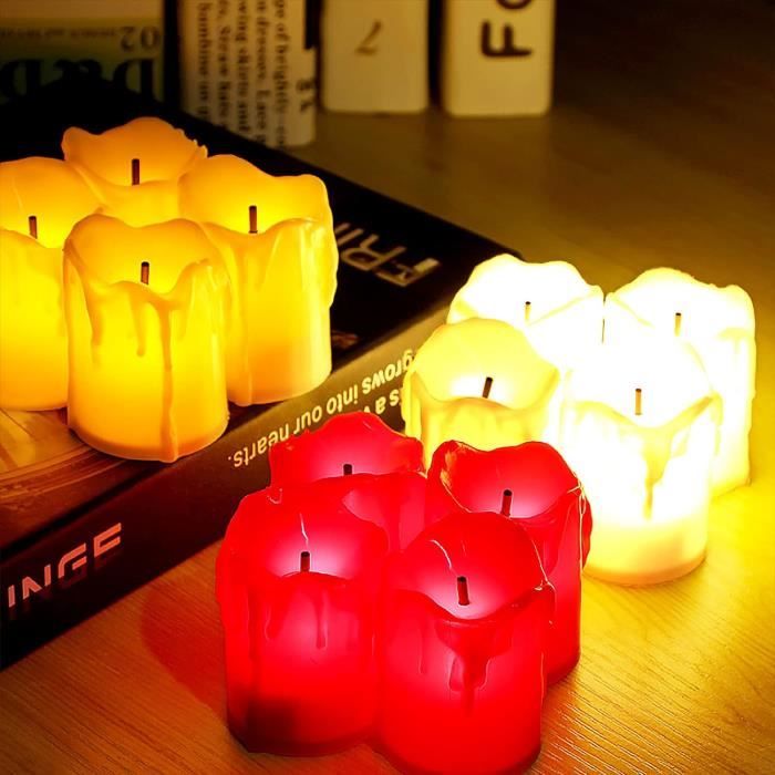 Relaxdays Bougies chauffe-plat LED, lot de 24, fausses bougies, flamme  vacillante, électriques, 4,5 x
