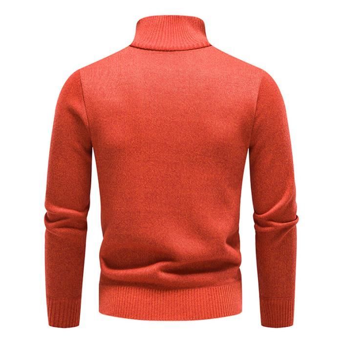 Pull Homme en Tricot Col a Fermeture Eclair Chaud Polaire Automne Hiver Sweat Manches Longues Couleur Constraste Orange Orange Cdiscount Pret a Porter