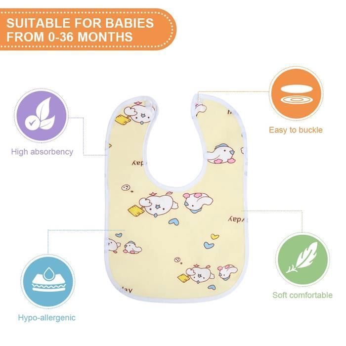 Lot De 2 Bavoirs Imperméables Bébé +1 An - Col élastique, Doublure éponge, Imprimés Fun