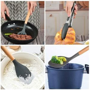 Ustensiles De Cuisine En Silicone - Lot De 6 Avec Support - Résistants à 210°C, Antiadhésifs, Lavables Au Lave-vaisselle - Bleu