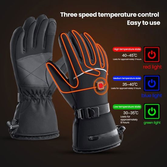 Gants Chauffants USB – 3 Températures Réglables (35-45°C) – Écran Tactile – Pour Ski, Randonnée, Extérieur – Homme/femme