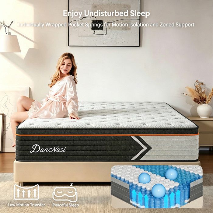 Matelas 140x190 Cm Mémoire De Forme - Mousse + Latex Bleu + Ressorts 7 Zones, Hypoallergénique, épaisseur 30 Cm (H3 Mi-ferme)