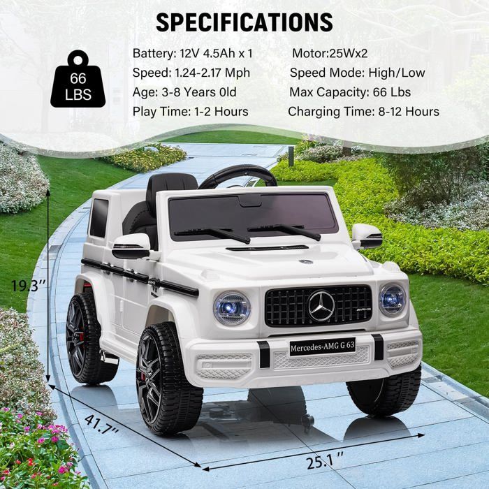 FINOOS Mercedes G63 6x6 AMG – Voiture électrique Enfant 12V, 4 Moteurs 45W, Siège Cuir, Roues Gomme, Télécommande 2,4GHz – De 1 à 5 Ans, Fun Et Sécurité !