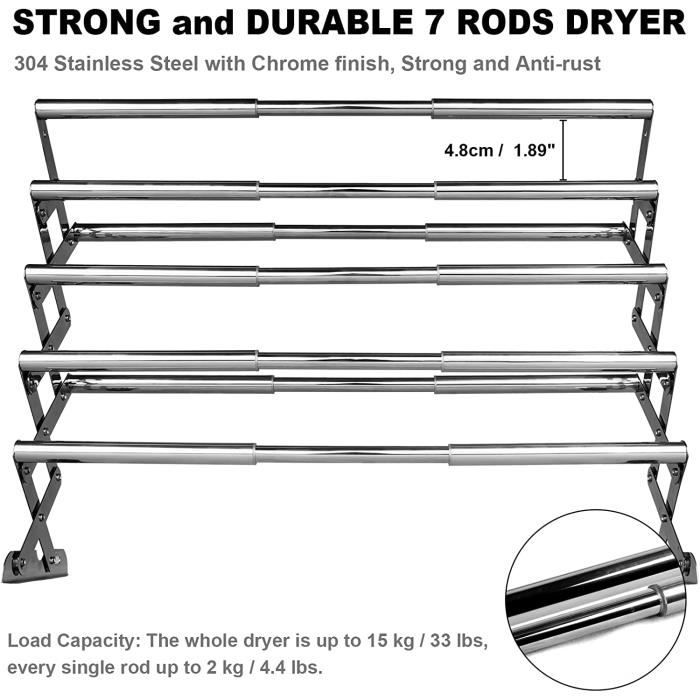 Séchoir à Linge Extensible Mural 100 Cm - Pliable, Peu Encombrant, Support 30 Kg, Acier Inoxydable - 3