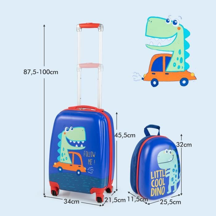 Valise Cabine Rigide Dinosaure 3D Flyte - 27x45x19 Cm, Roues Lumineuses