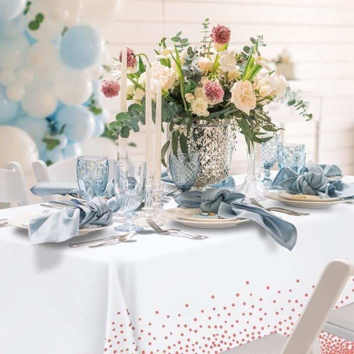 Amazon Nappe Bleue Nappe Anniversaire Bleu à Pois - 2 Pièces 137x274cm - Décoration Fête Enfant Garçon Nappe Blanche