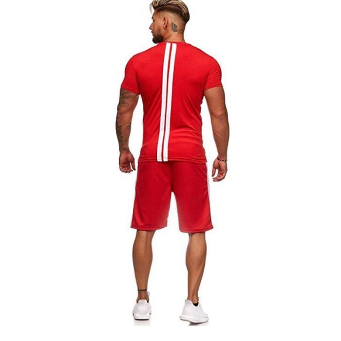 Ensemble T-shirt et short Tee Shirt Rouge Col rond Poche