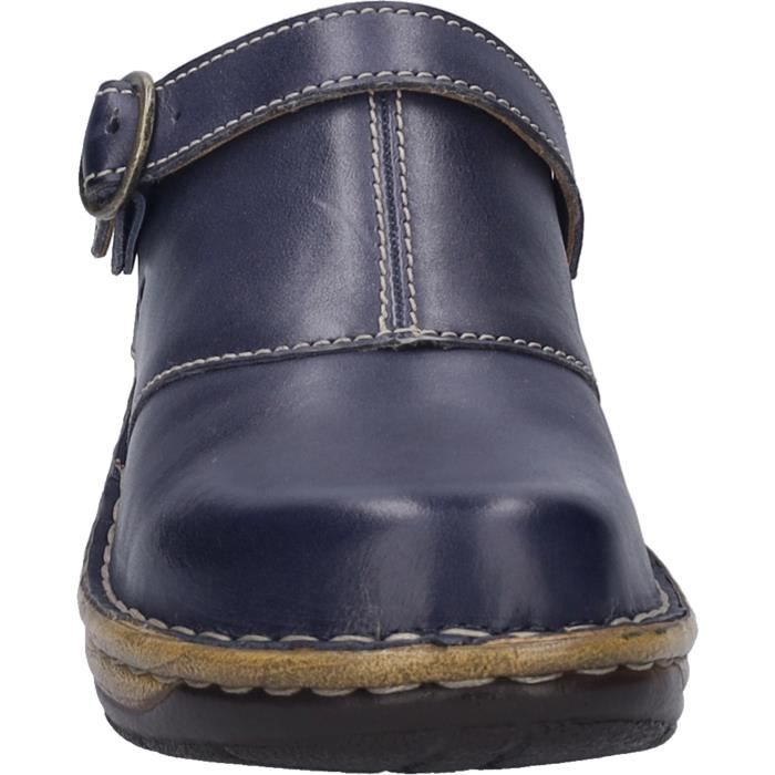 Sabot Femme Josef Seibel Catalonia 83 - Cuir Vachette, Talon Bloc 4.5 Cm, Semelle PU, Boucle Décorative, Couleur Bleu Indigo