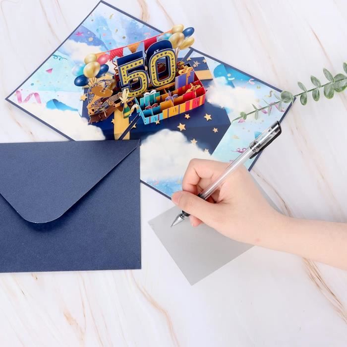 Carte D'anniversaire 50 Ans Avec Enveloppe - Modèle N°08, Fabriqué En France
