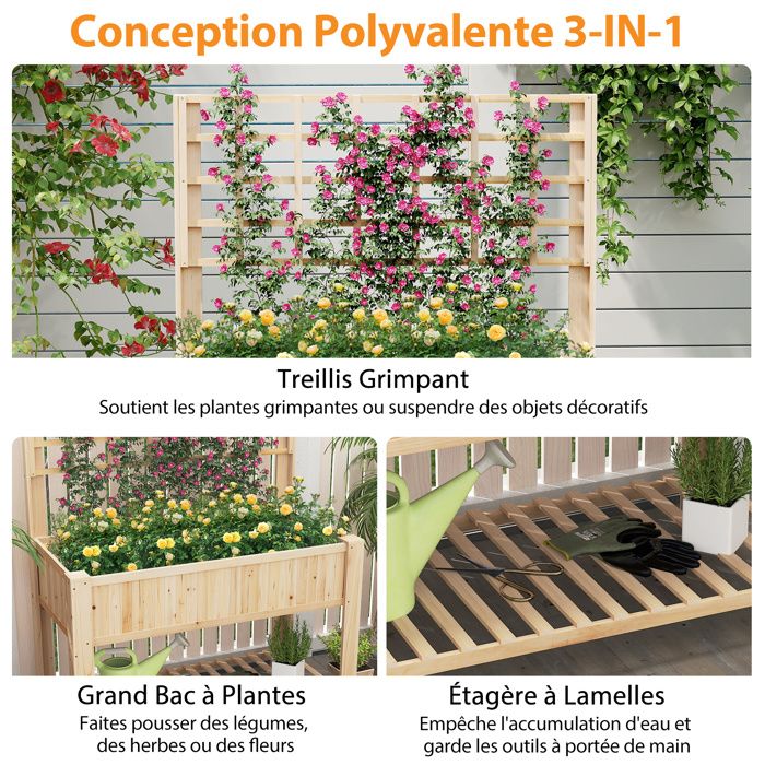 Jardinière Sur Pied Avec Treillis Métallique - 63x31x112 Cm - Bac Profond 30 Cm Pour Plantes Grimpantes - Pour Balcon, Terrasse Ou Jardin - Noir - 6