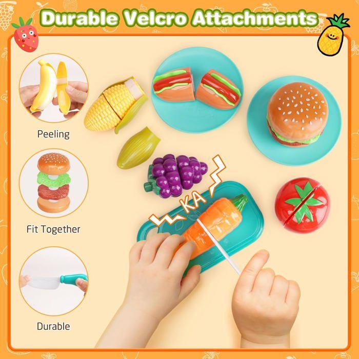 Pratvider Jouet Cuisine BBQ - Dinette Avec Aliments En Bois - Set Barbecue Éducatif Pour Enfants 3+