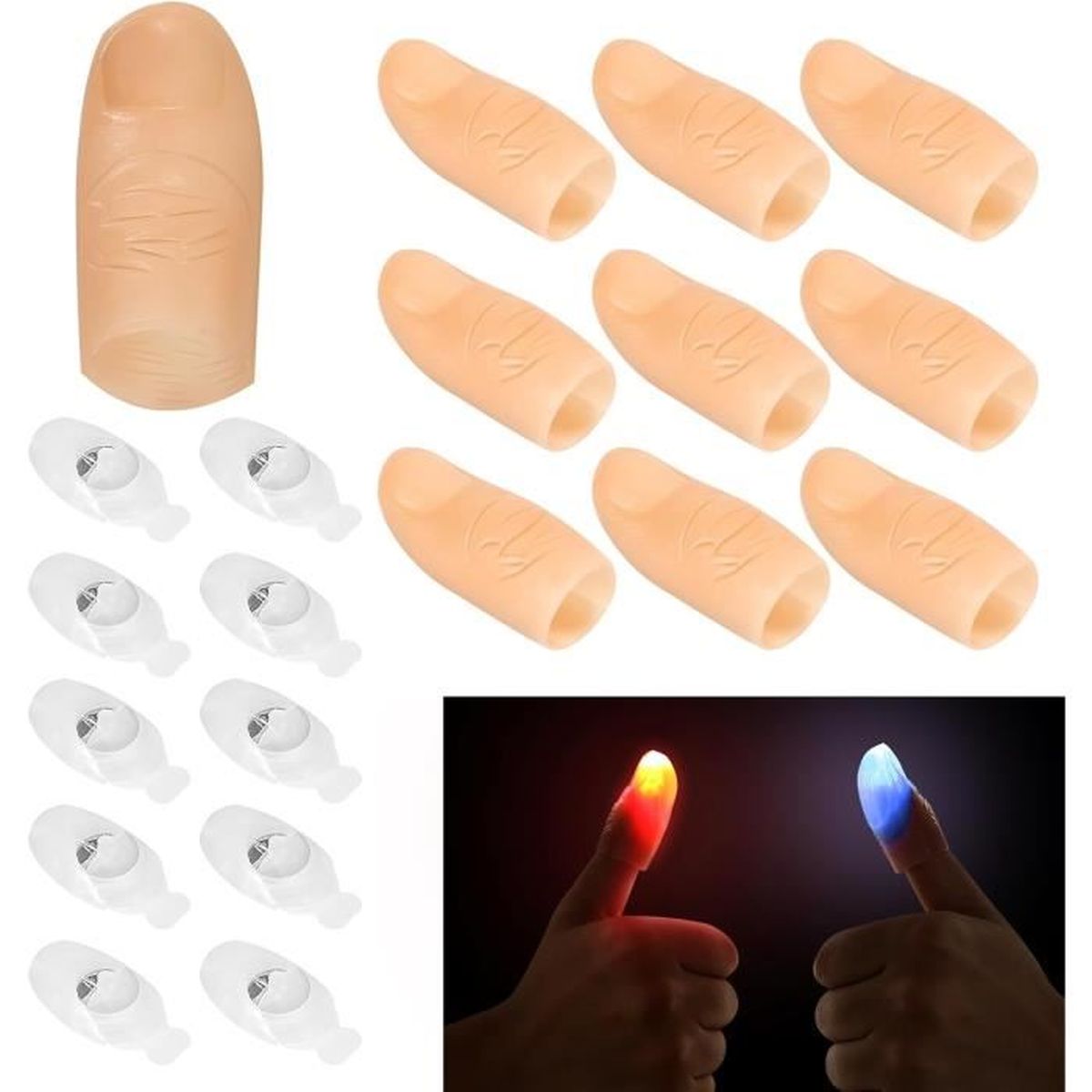 10 Doigts Lumineux Magiques - Pouce LED Rouge/Bleu | Accessoire Tour Magie, Farce, Fête & Bar