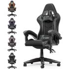 BIGZZIA Chaise gaming, Fauteuil de bureau Ergonomique, Siège gaming Pivotant, avec coussin et dossier, Accoudoirs Réglables, Noir et Gris
