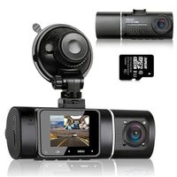 Caméra Embarquée,Caméra de Voiture avec 32G Carte SD, 170° Grand Angle Avant et 140° Grand Angle Cabine Full HD Double 1080P Dash