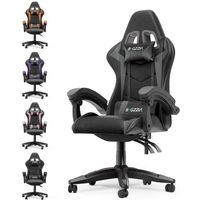 Chaise gaming, Fauteuil de bureau Ergonomique, Siège gaming Pivotant, avec coussin et dossier, Accoudoirs Réglables, Noir et Gris