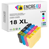 Lot de 4 cartouches d'encre compatibles EPSON 18 T18 XL T18XL Pâquerette - ENCRE4U - Noir Cyan Magenta Jaune