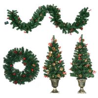 HOMCOM Lot de 4 pièces décoration de Noël Lumineuse 1 Couronne + 1 Guirlande + 2 sapins de noël