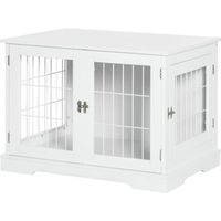 PawHut Cage pour chien animaux 2 en 1 table d'appoint avec 2 portes verrouillables - dim. 76L x 54.5l x 56H cm - Métal et MDF