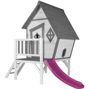MAISONNETTE EXTÉRIEURE AXI Cabin XL Maison Enfant avec Toboggan violet | Aire de Jeux pour l'extérieur en gris & blanc | Maisonnette/Cabane de Jeu en Bois