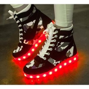 BASKET Sneakers LED clignotantes pour femmes - FUNMOON - HGH-top - Noir - Rechargeable par USB - 7 couleurs