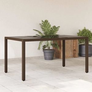 TABLE DE JARDIN  Meuble Table de jardin - avec dessus en verre - Marron - résine tressée 23 KG