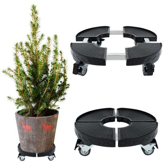 Support Pot De Fleurs à Roulettes 150kg - Réglable Ø35-48cm - 4 Roues Freinables - Intérieur/Extérieur