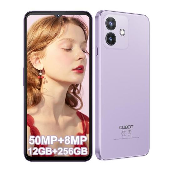 Smartphone Pas Cher CUBOT Note 40, 5200mAh-12Go RAM+256Go ROM-Android 13-Écran 6.56"HD+ Caméra 50MP+8MP Double SIM/OTG-Violet