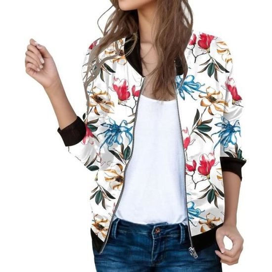 Veste Bomber Femme Zeagoo - Blouson Court Décontracté En Polyester Manches Longues