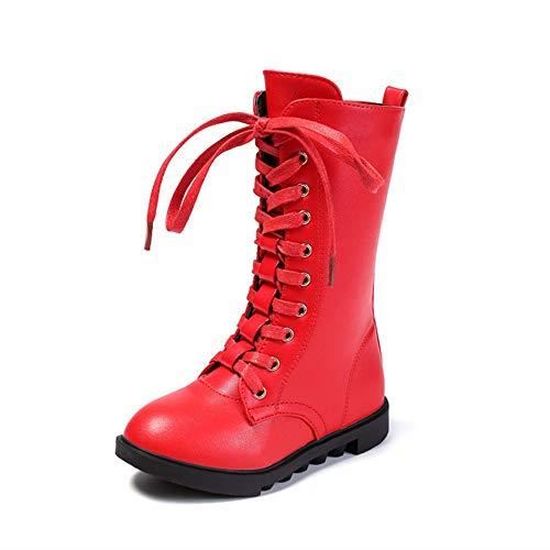 Bottes d'Hiver en Cuir pour Femme - FUNMOON - Talon Moyen - Fermeture Éclair - Doublure en Laine