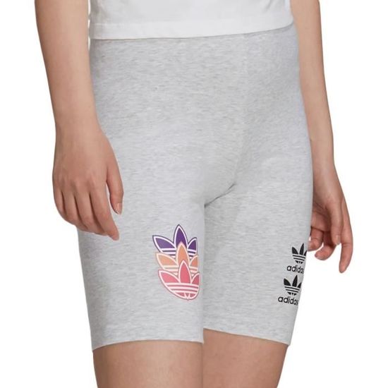 Short Adidas Femme Gris chine Taille elastique Logo imprime
