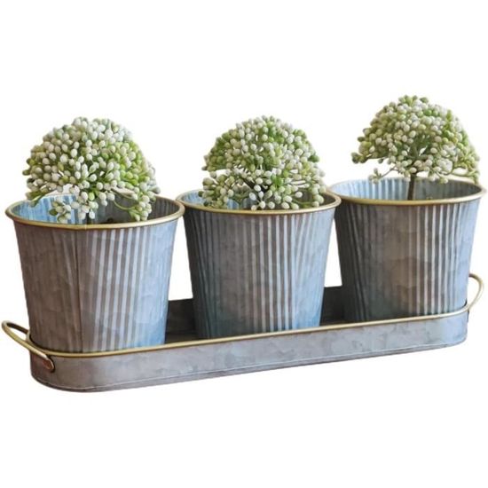Oairse Lot 3 Pots Jardin Galvanisés Zinc Vintage – Jardinières Rondes Rustiques Intérieur & Extérieur Pour Plantes & Décoration