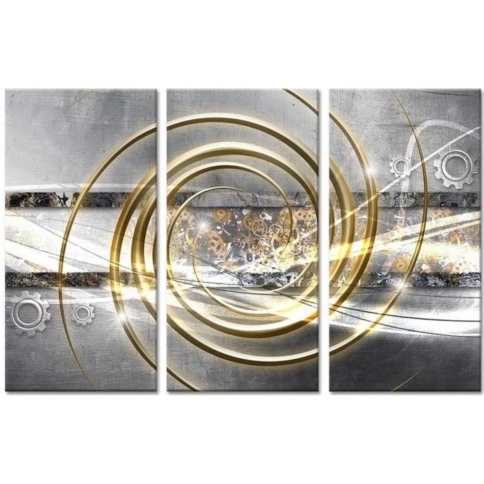 Tableau Deco Triptyque Abstrait Mecanisme 120x80 Cm Achat Vente Tableau Toile Cdiscount