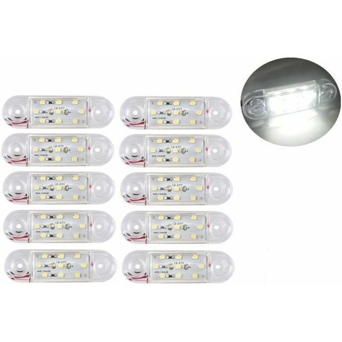 10x 24V 9 SMD Feux de Gabarit LED Côté Blanc Auto Camion Remorque Camper Van