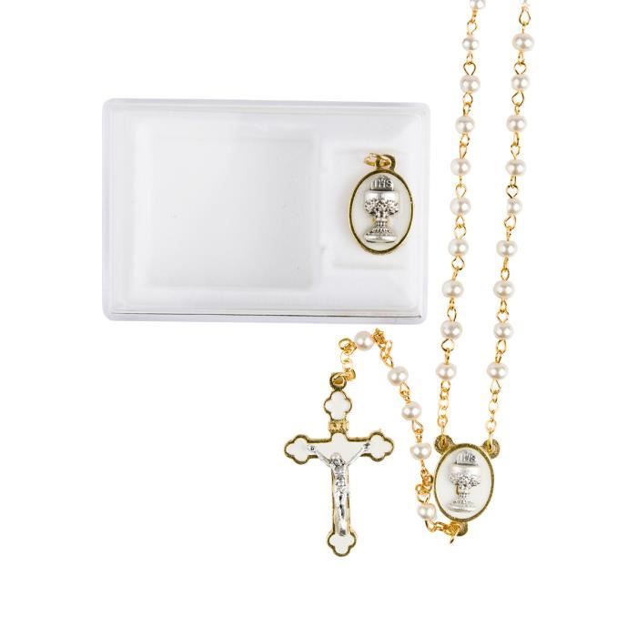 CHAPELET DE COMMUNION DORE AVEC MEDAILLE