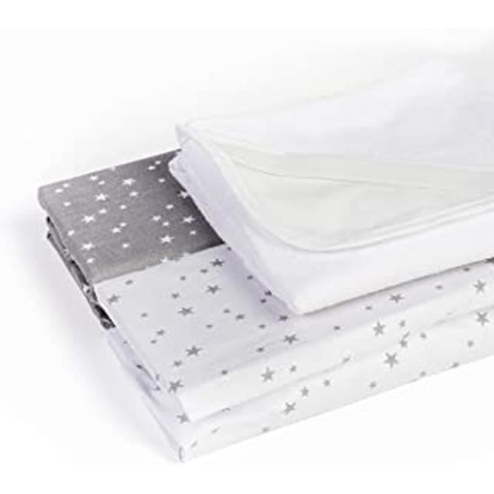 Lot De 2 Draps-Housse+1 Alèse 50X83 Imperméable Oeko Tex 100% Coton Compatible Berceau Cododo Next2Me, Lullago, Safety First (Etoile